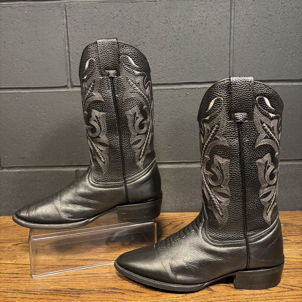 Women’s Black Western Cowboy Boots Size 9.5 Pebbled Leather Embroidered Pull On